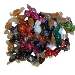 Chokoladekugler og karameller i gavepose