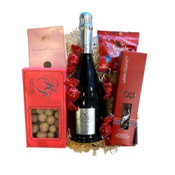 Mousserende Italiensk vin i gavekurv med karameller