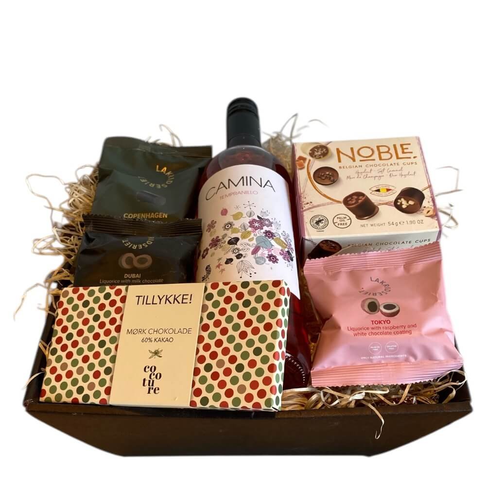 Tillykke� Gavekurv �Ros�, Luksus-chokolade &amp; Gourmetlakrids