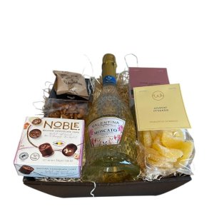 Luksus Gavekurv med Moscato, Belgisk Chokolade & Delikatesser
