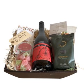 Sig TAK - gavekurv med s�de l�kkerier og vin