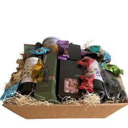 Stor Gavekurv med 2 Flasker Rdvin, Chokolade, kaffe, lakrids