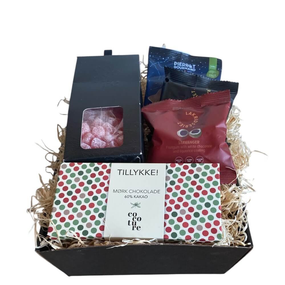 Sig tillykke gavekurv - Lille kurv med chokolade