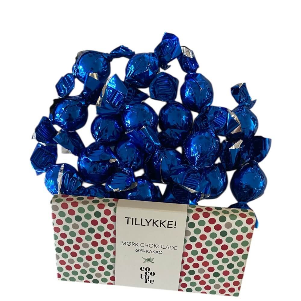 TILLYKKE Gavepakke � Bl�t Tema med Chokoladekugler &amp; Cocoture