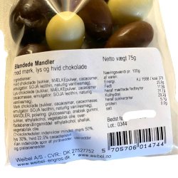 Blandede drage mandler med chokolade