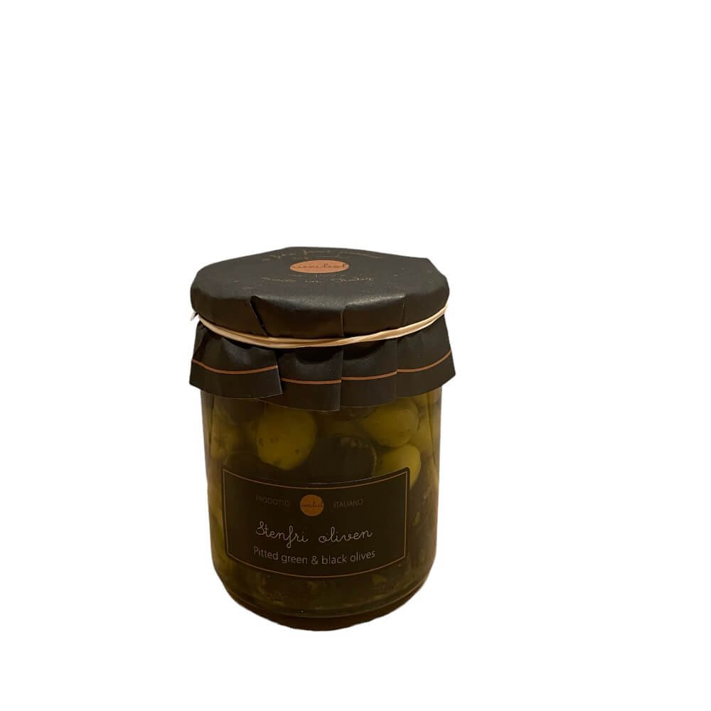 Stenfri grnne og sorte oliven