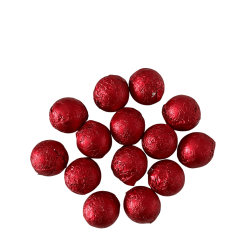  Chokolade: M�rk chokoladekugle med saltkaramel i r�dt papir