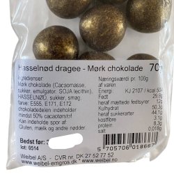 Chokolade � Weibel guld hasseln�dder fladpose 70g