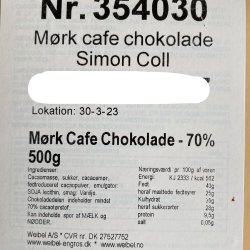  Chokolade: Simon Coll caf� chokolade m�rk 70% 5g 