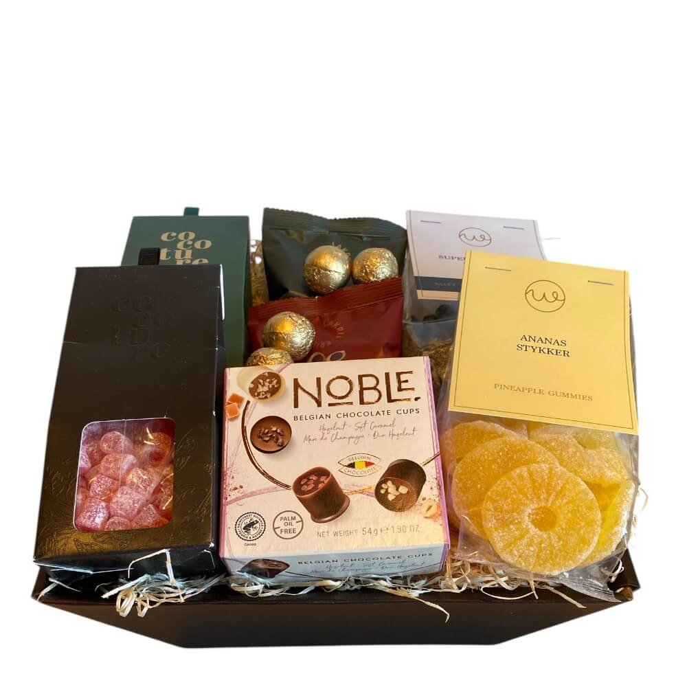 Gavekurv med Belgisk chokolade, vingummi og lakrids