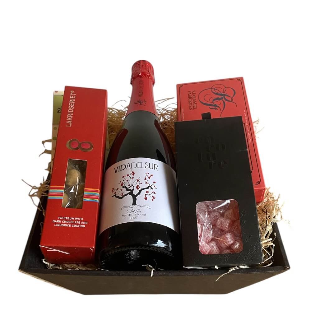 Gavekurv med sprudlende cava og vingummi