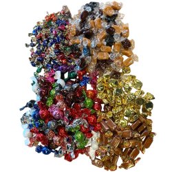 Dele gavekurv med karameller, chokolade og bolsjer