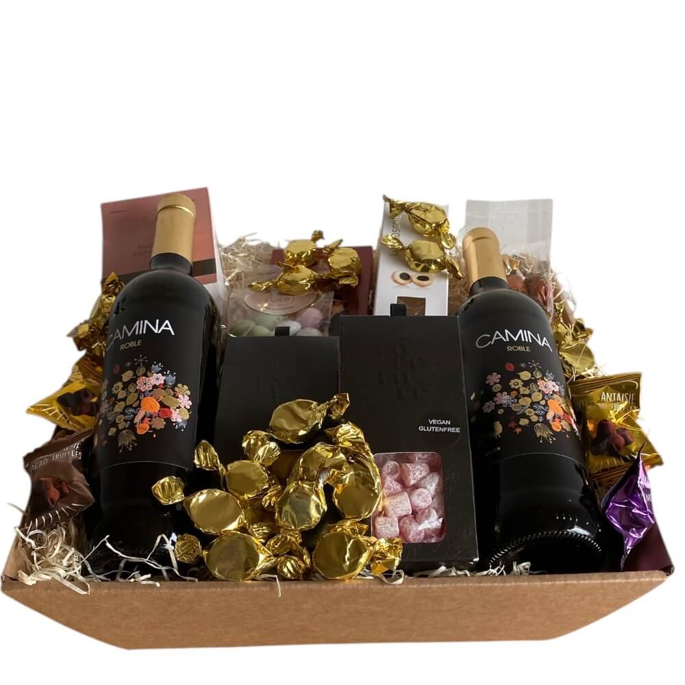 Gavekurv-vin-bolsjer og guldkarameller