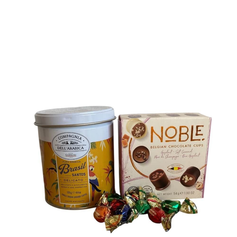 Luksus gavepakke med kaffe i tind�se og belgisk chokolade