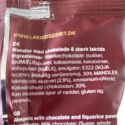  Lakridseriet Valencia � Spr�de mandler med luksuschokolade og lakridspulver