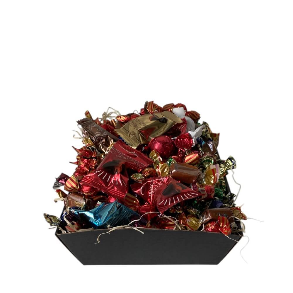 Lille blandings gavekurv med chokolade