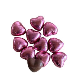 Fldechokolade hjerter i lyserd papir by PR Chokolade  225g.