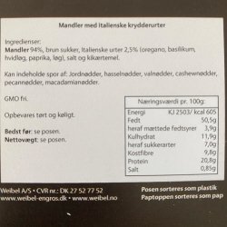 Weibel Mandler Roasted with Italian Herbs - 100g.