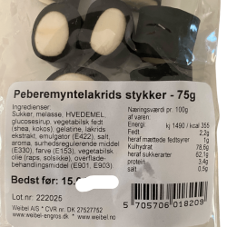 Lakrids: Weibel pebermynte lakridsstykker 80g