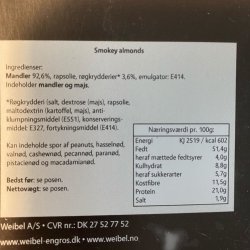 Weibel Smokey Almonds � R�gede Mandler - 100g.