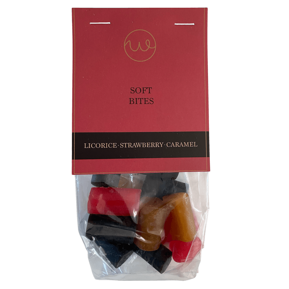 Karamel: Weibel soft bites lakrids og karamel 130g.