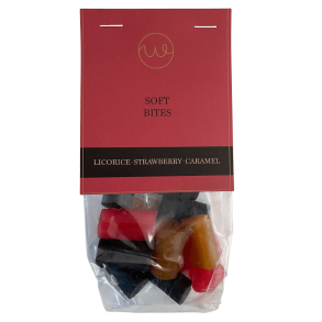 Karamel: Weibel soft bites lakrids og karamel 130g.