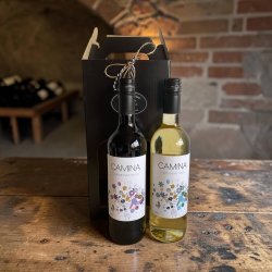 Vingave: Sort gave�ske med Camina r�dvin og hvidvin 2 stk.