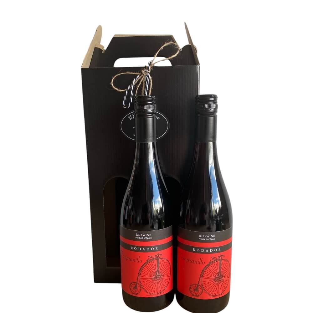 Vingave: Elegant tr�kasse med 2 Spanske Rodador r�dvine