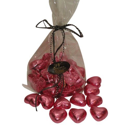 Chokolade gave  -romantisk gave med chokoladehjerter - 250g.